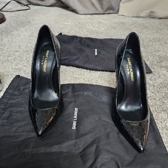 Yves Saint Laurent Crocodile Logo Black Heels 36 - Picture 3 of 16